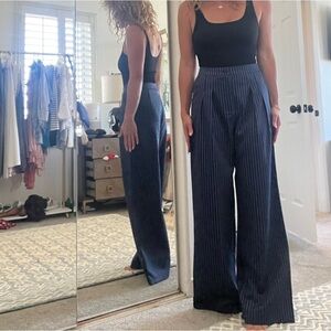 Pinstripe navy blue trousers